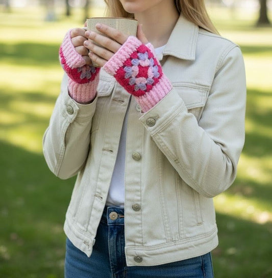 Handmade Stylish Crochet Gloves Pink for winter wear
