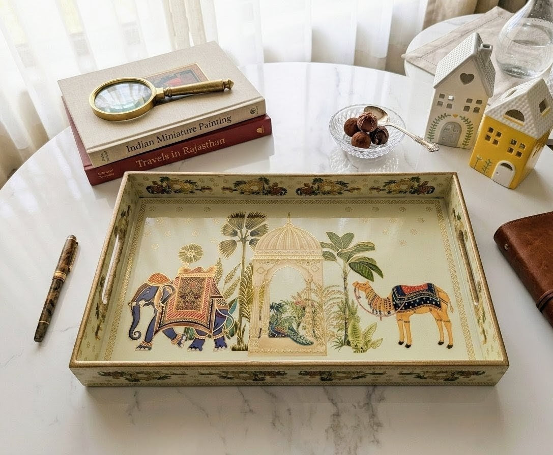 Handcrafted wooden rectangular tray with handles sold by ArturaLiving