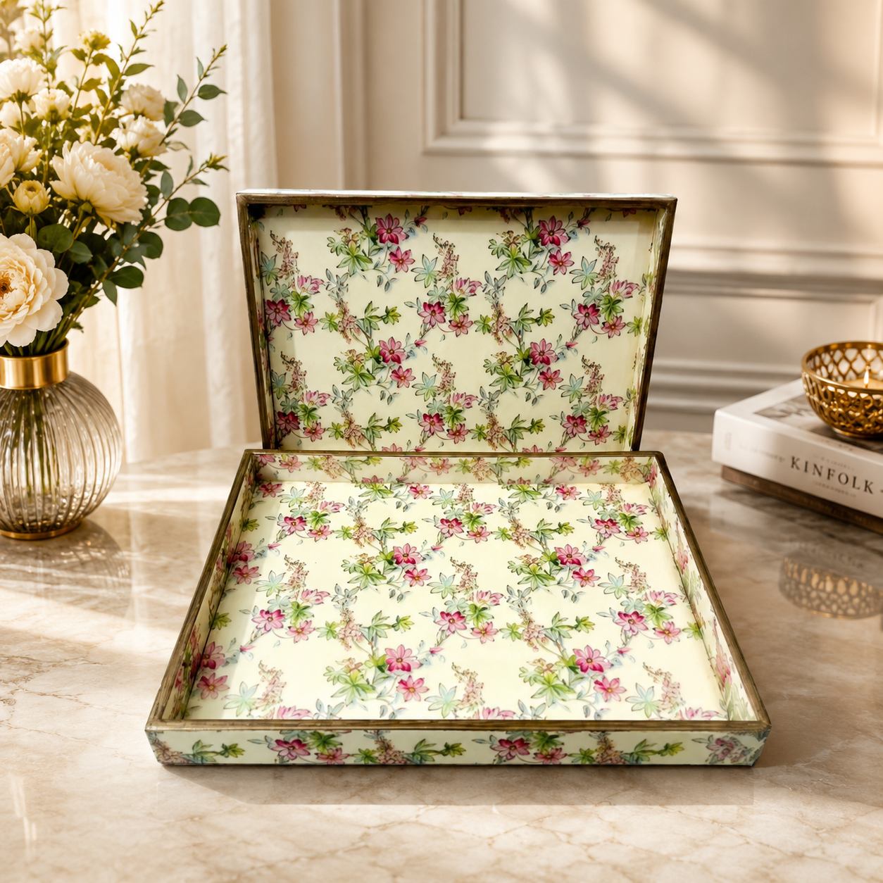 Rose Garden Artisanal Wooden Square Trays