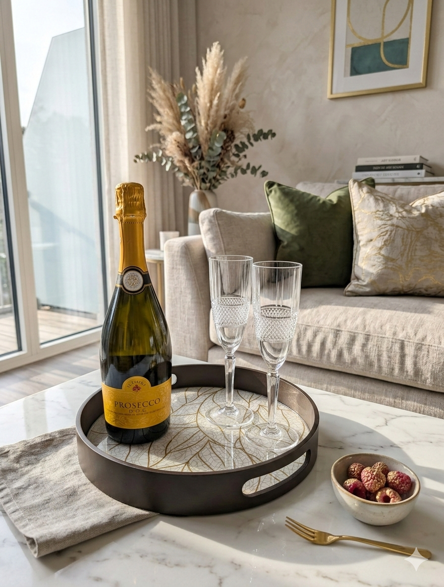 Minimalist round MDF wooden tray with a smooth matte finish and raised edges for home styling.