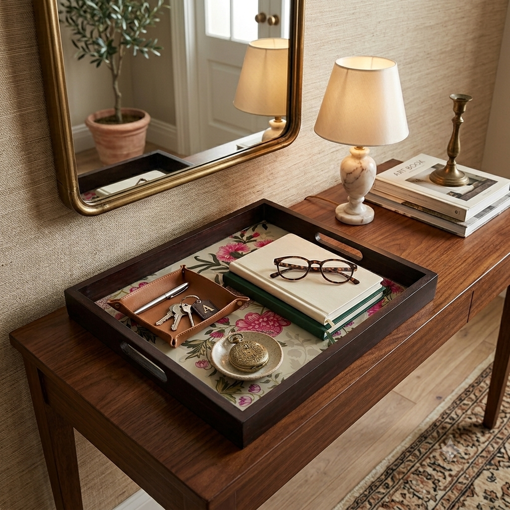Vintage Bloom Teak Wood Square Trays