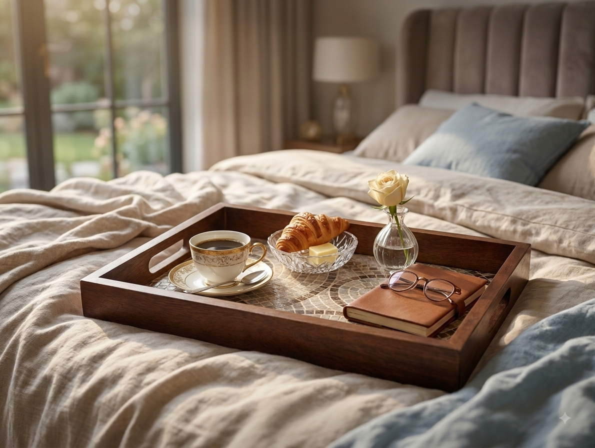 Mosaic Teak Wood Rectangular Trays