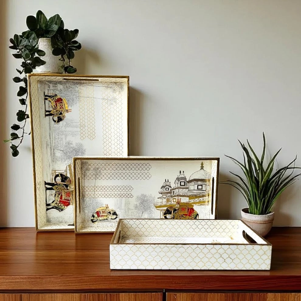 Handcrafted wooden rectangular tray with handles sold by ArturaLiving
