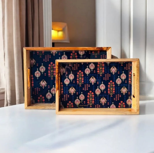 The Indigo Bloom Teak Wood Rectangular Trays (Coming Soon)
