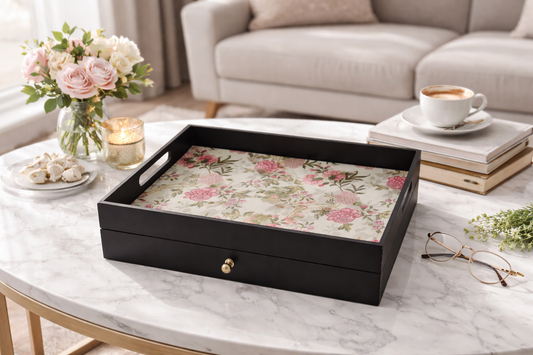 Handcrafted rectangular wooden drawer tray with smooth dividers for home organization