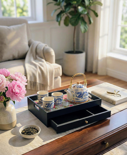 Handcrafted rectangular wooden drawer tray with smooth dividers for home organization