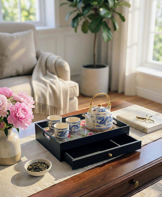 Handcrafted rectangular wooden drawer tray with smooth dividers for home organization