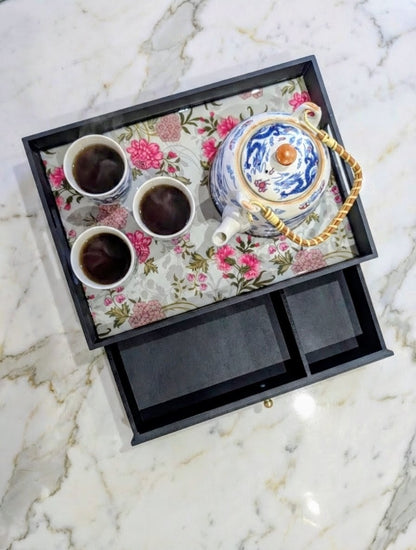 Handcrafted rectangular wooden drawer tray with smooth dividers for home organization