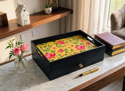 Handcrafted rectangular wooden drawer tray with smooth dividers for home organization