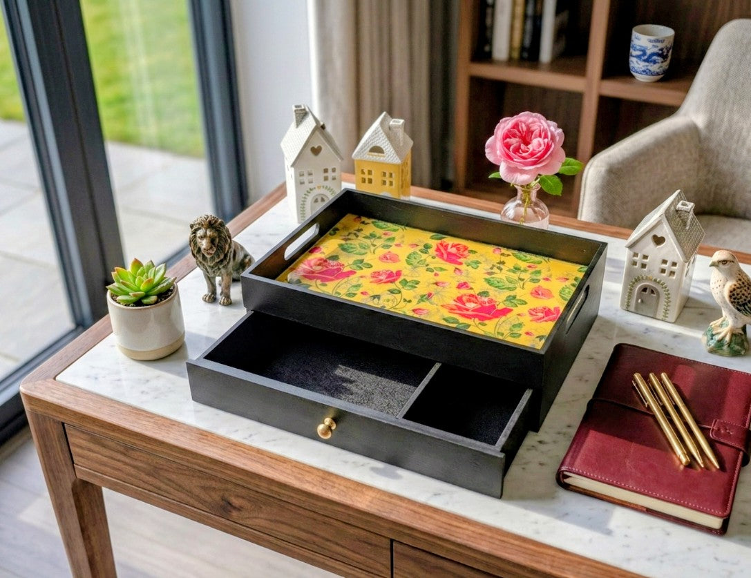 Handcrafted rectangular wooden drawer tray with smooth dividers for home organization