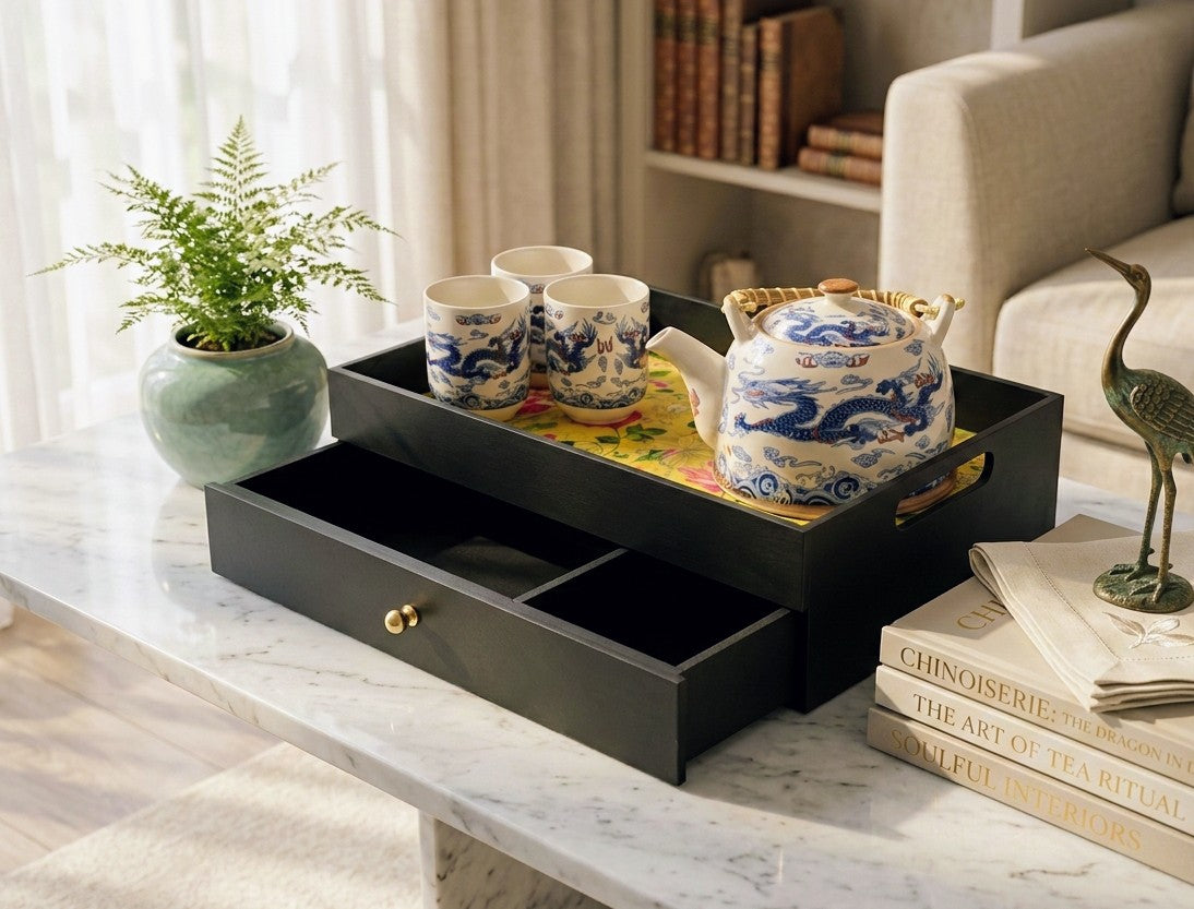 Handcrafted rectangular wooden drawer tray with smooth dividers for home organization