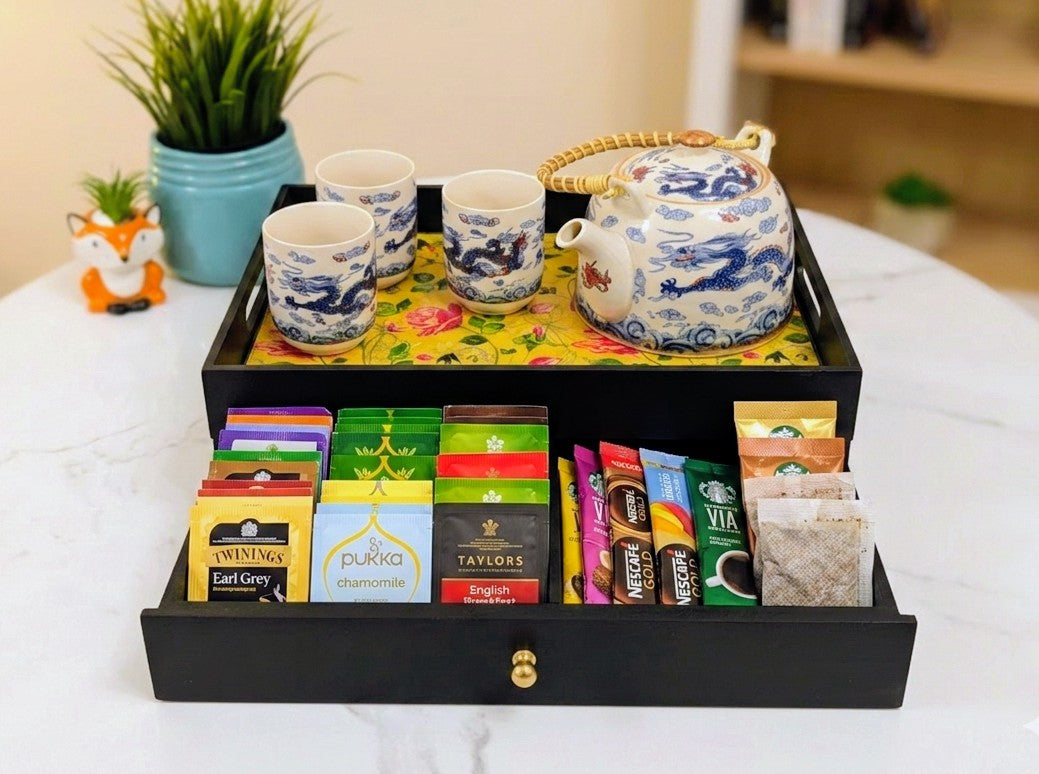 Handcrafted rectangular wooden drawer tray with smooth dividers for home organization