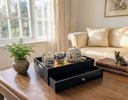 Handcrafted rectangular wooden drawer tray with smooth dividers for home organization