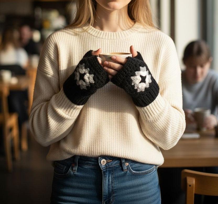 Handmade Stylish Crochet Gloves Black for winter wear