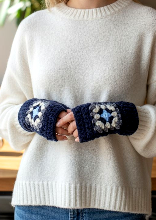 Handmade Stylish Crochet Gloves Blue for winter wear