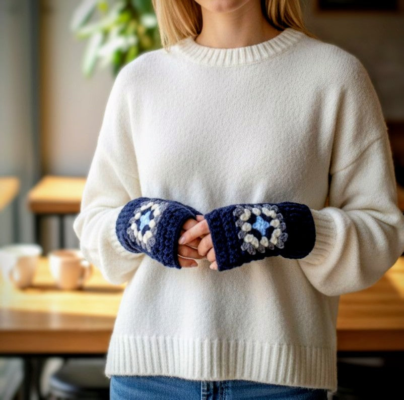 Handmade Stylish Crochet Gloves Blue for winter wear