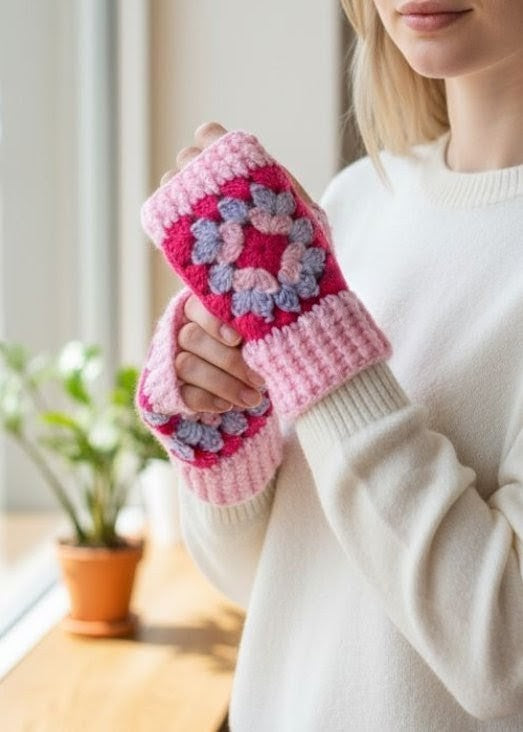 Handmade Stylish Crochet Gloves Pink for winter wear