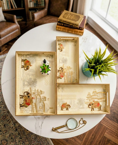 Handcrafted wooden rectangular tray with handles sold by ArturaLiving