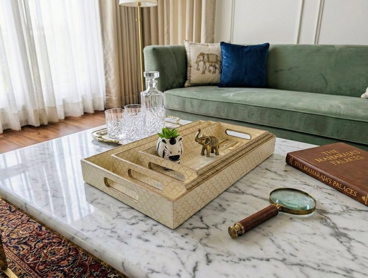 Handcrafted wooden rectangular tray with handles sold by ArturaLiving