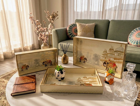 Handcrafted wooden rectangular tray with handles sold by ArturaLiving