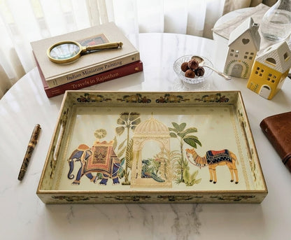 Handcrafted wooden rectangular tray with handles sold by ArturaLiving