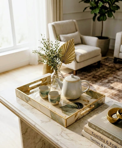 Handcrafted wooden rectangular tray with handles sold by ArturaLiving