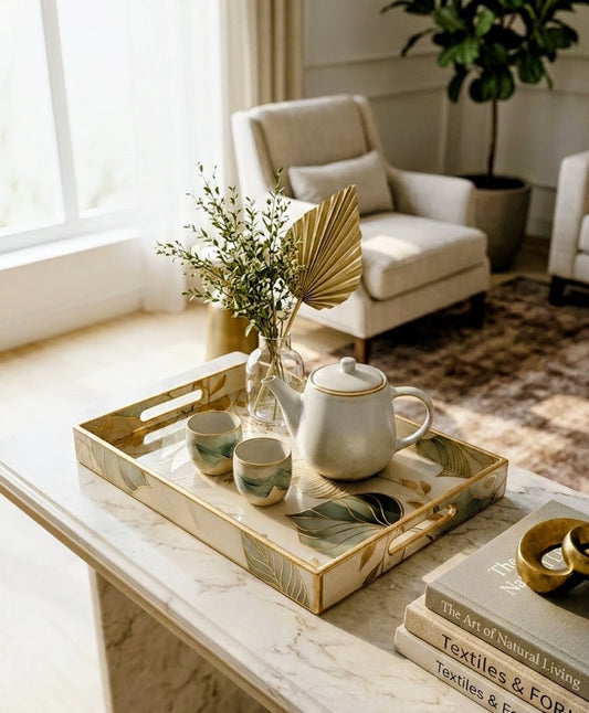 Handcrafted wooden rectangular tray with handles sold by ArturaLiving