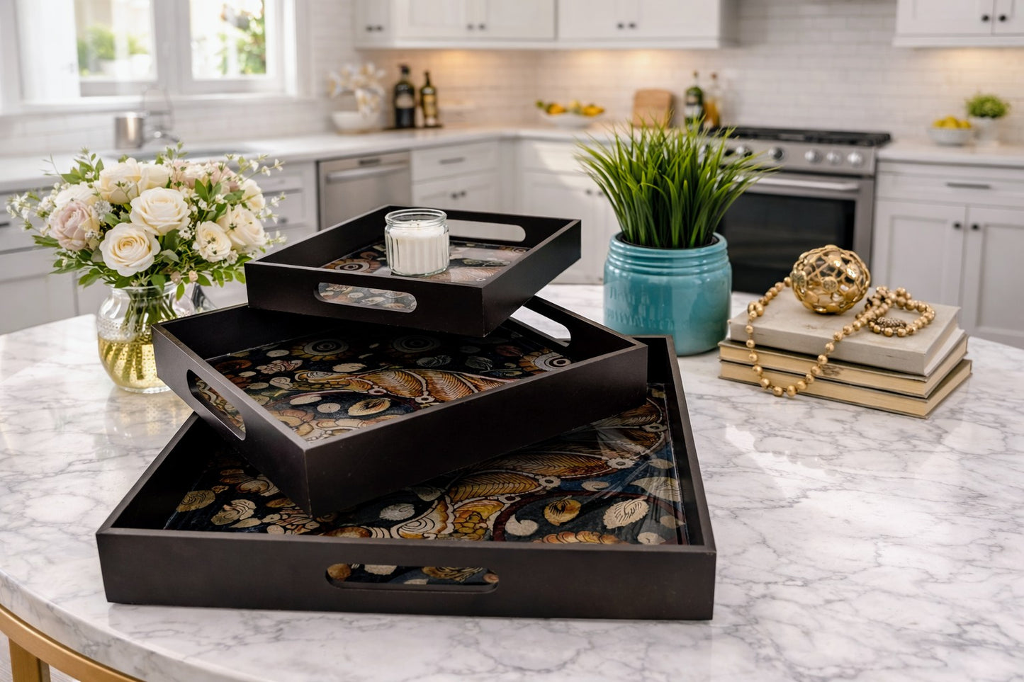 Square MDF wooden tray for serving and decor