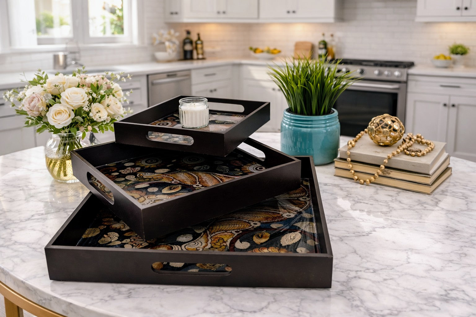 Square MDF wooden tray for serving and decor