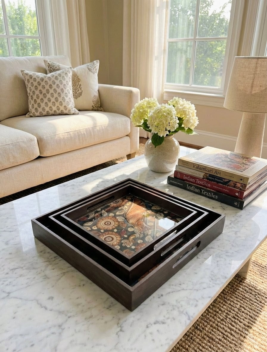 Square MDF wooden tray for serving and decor