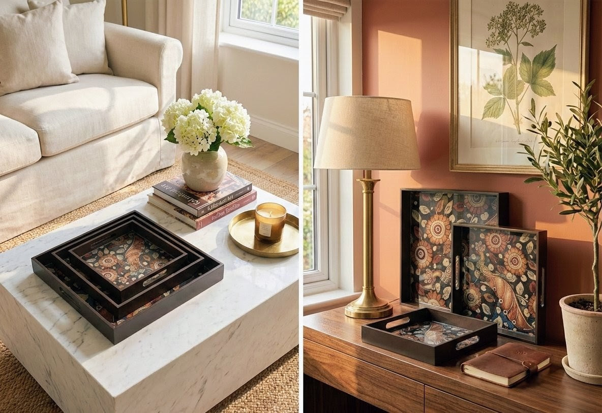 Square MDF wooden tray for serving and decor