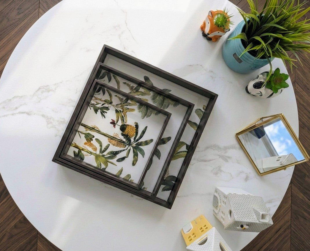 Square MDF wooden tray for serving and decor