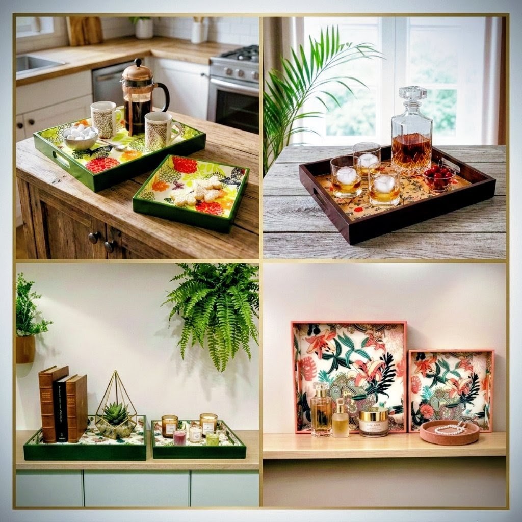 Square MDF wooden tray for serving and decor