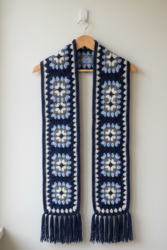 Handmade Crochet Muffler Blue Woolen Scarf Winter wear for woman 