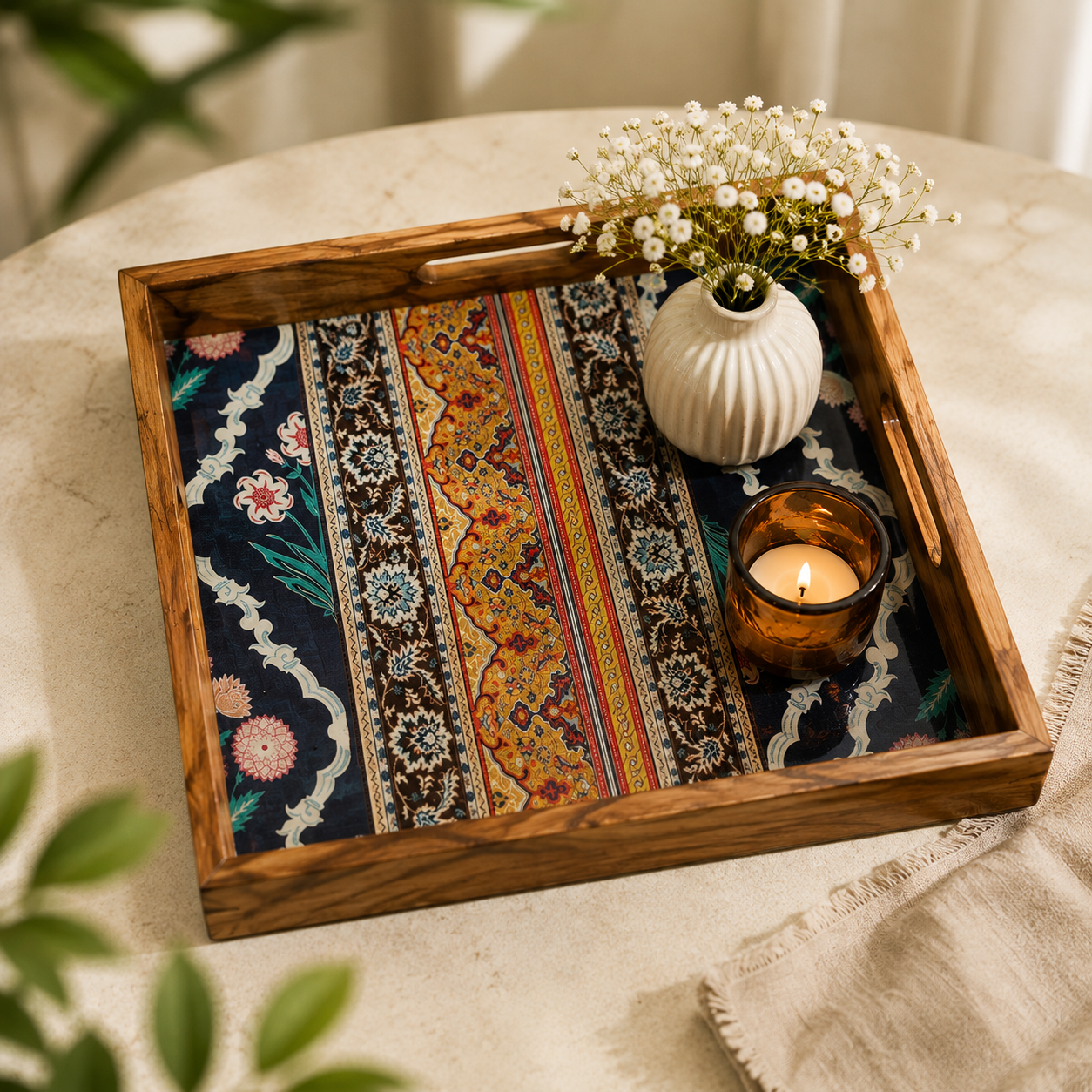 Bohemian Heritage Teak Wood Square Trays