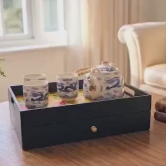 Handcrafted rectangular wooden drawer tray with smooth dividers for home organization