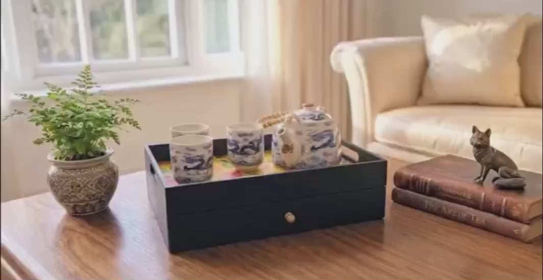 Handcrafted rectangular wooden drawer tray with smooth dividers for home organization