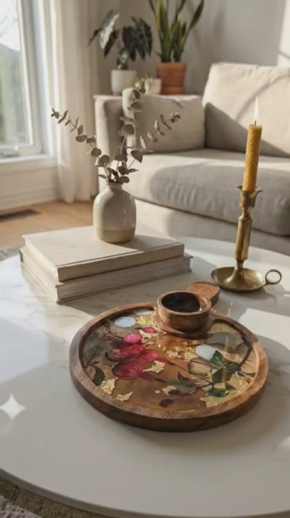Rustic Floral Serving Platter | Mango Wood