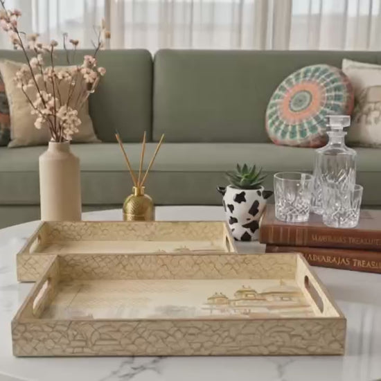 Handcrafted wooden rectangular tray with handles sold by ArturaLiving