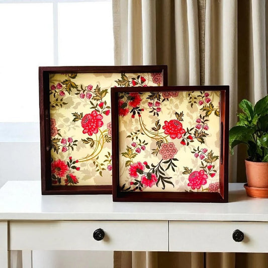 Vintage Bloom Teak Wood Square Trays (Coming Soon)