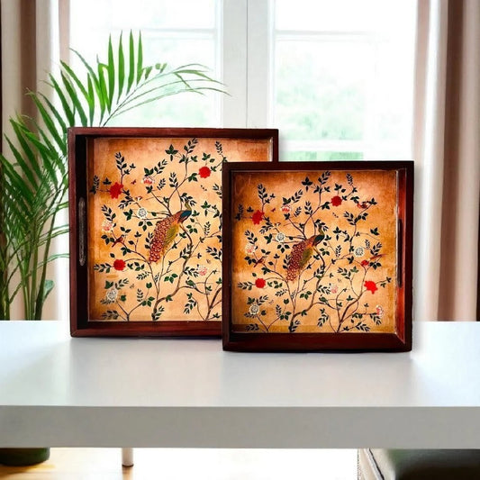 Royal Peacock Garden Teak Wood Square Trays (Coming Soon)