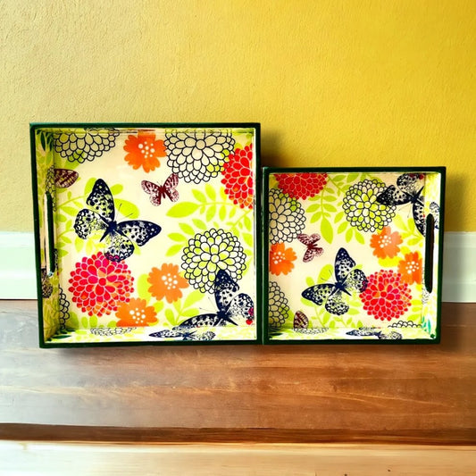Vibrant Monarch & Dahlia Wooden Square Trays (Coming Soon)